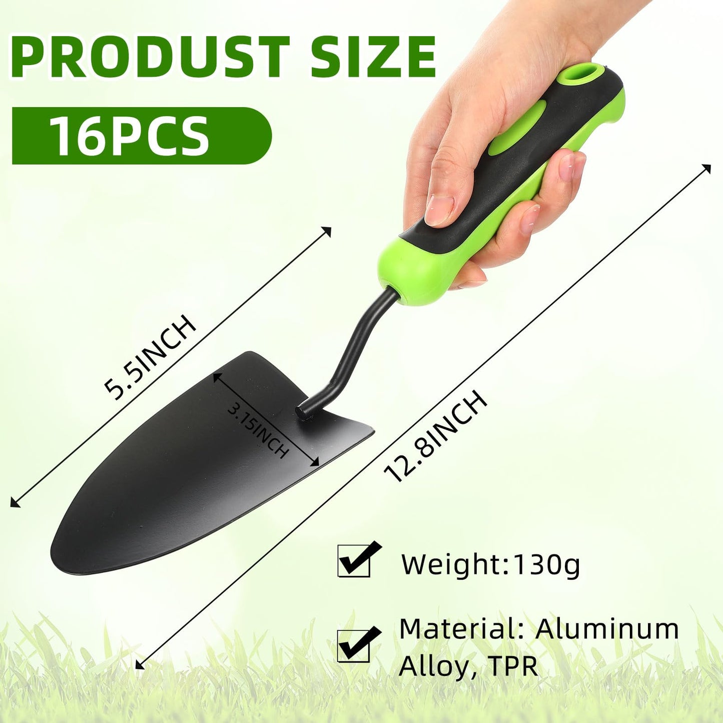 Yaocom 30 Pcs Garden Shovel Aluminum Alloy Heavy Duty Trowel Small Digging Shovels Metal Hand Trowel Spade with Soft Handle for Garden Lawn Yard Planting Tool (Shovel with Ruler,Green)