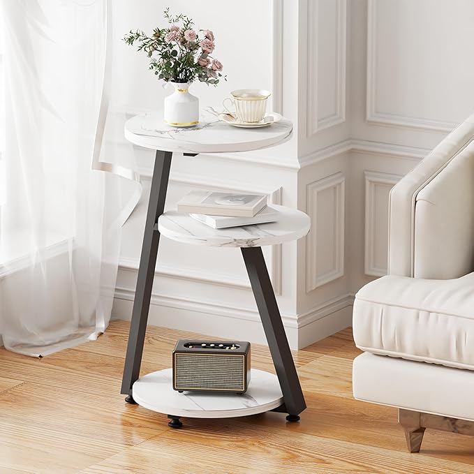 BEWISHOME Round End Table Marble Side Table