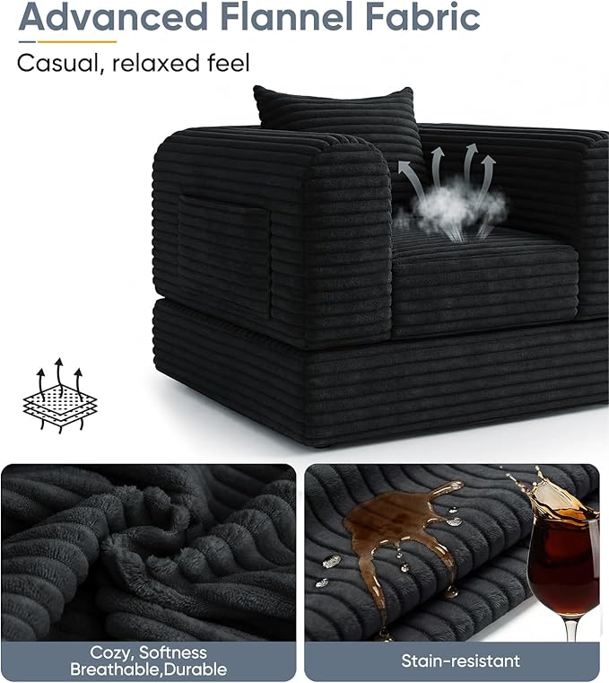 SYFERLORY Versatile 2 in1 Armchair Accent Chair Couch Convertible Boneless