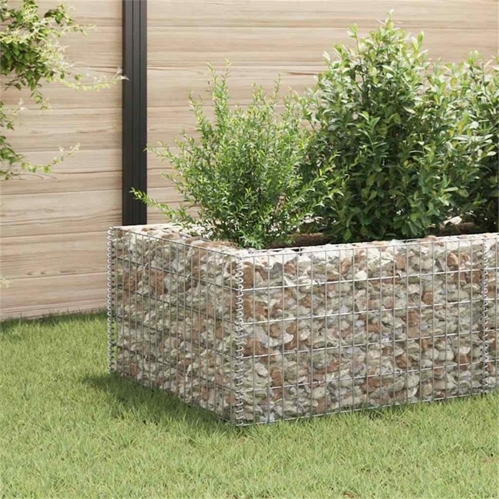 BOWERY HILL Gabion Raised Bed, Large Rectangular Galvanized Steel, Silver Finish, 141.7 x 141.7 x 19.7 in, 1400 kg Capacity, Industrial Outdoor Garden Planter for Flowers and Borders