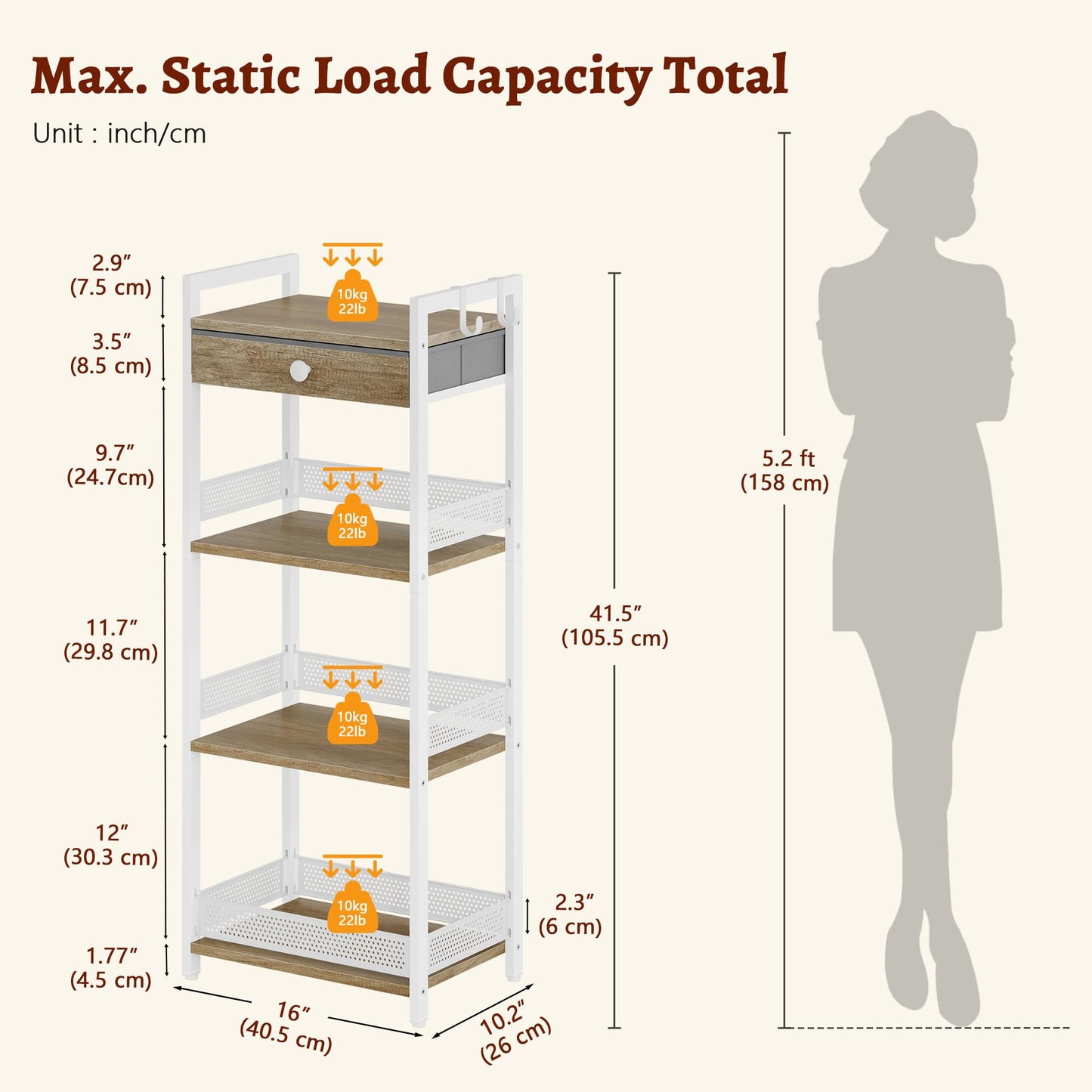 FAVOOSTY 4 Tier Ladder Shelf Stand, Bookshelf with Drawer Storage, Decorative Display Shelves Wood & Metal, Plant Shelf, Standing Shelf Unit for Living Room Bedroom Office Kitchen, White