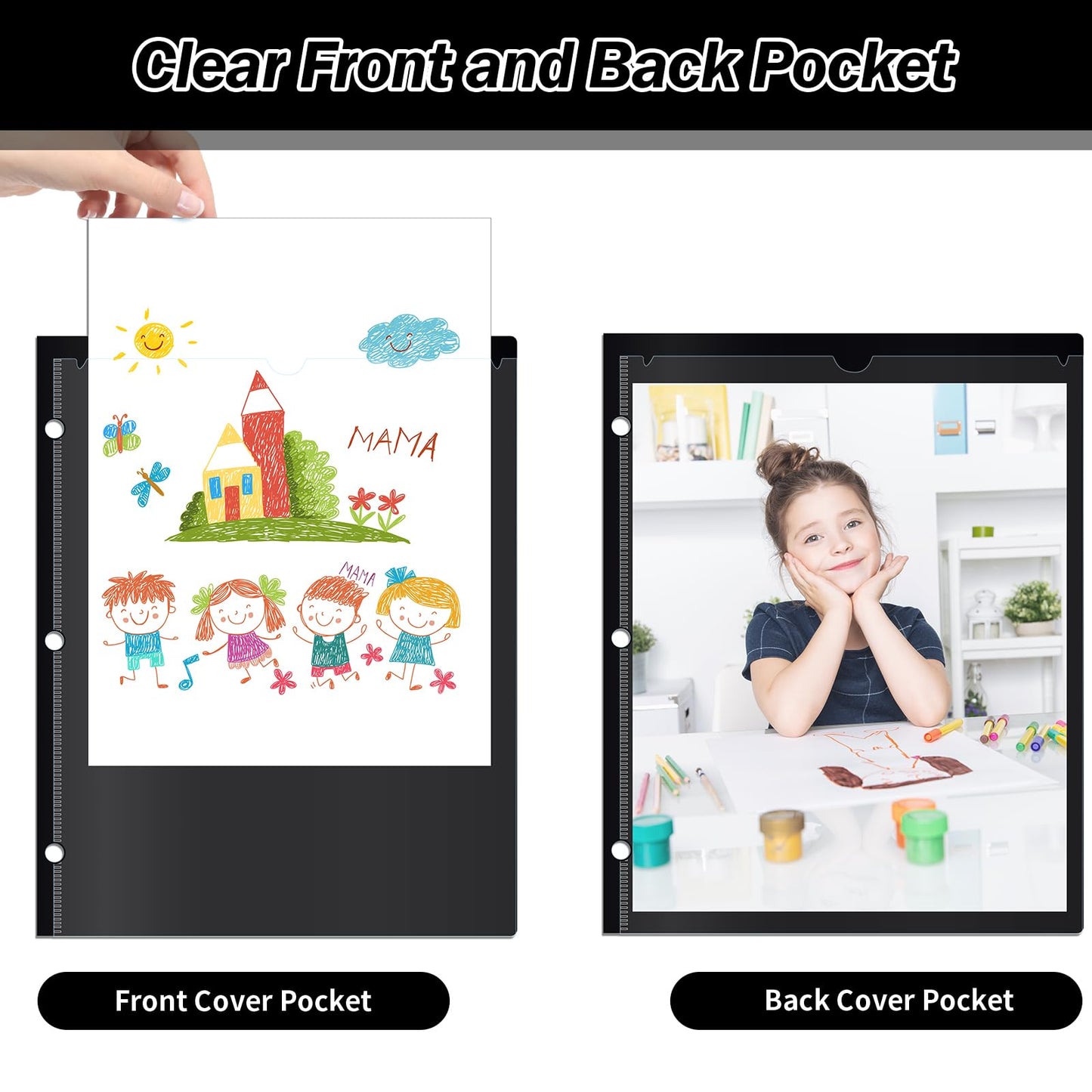 30 Pcs 3 Hole Punch Parent Teacher Communication Folders with Clear Front Pockets for 3 Ring Binders, 2 Pockets Homework Take Home Plastic Folders Classroom Folder for Kid Student ﻿ (30, Black)