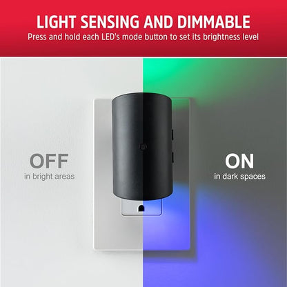 Energizer Night Light Plug in, Rotating, Dimmable, Color Changing, Modern Sconce LED Nightlight Plug into Wall, Dusk to Dawn Sensor, Adults, Kids, Bedroom, Bathroom, Hallway, Kitchen, 85615