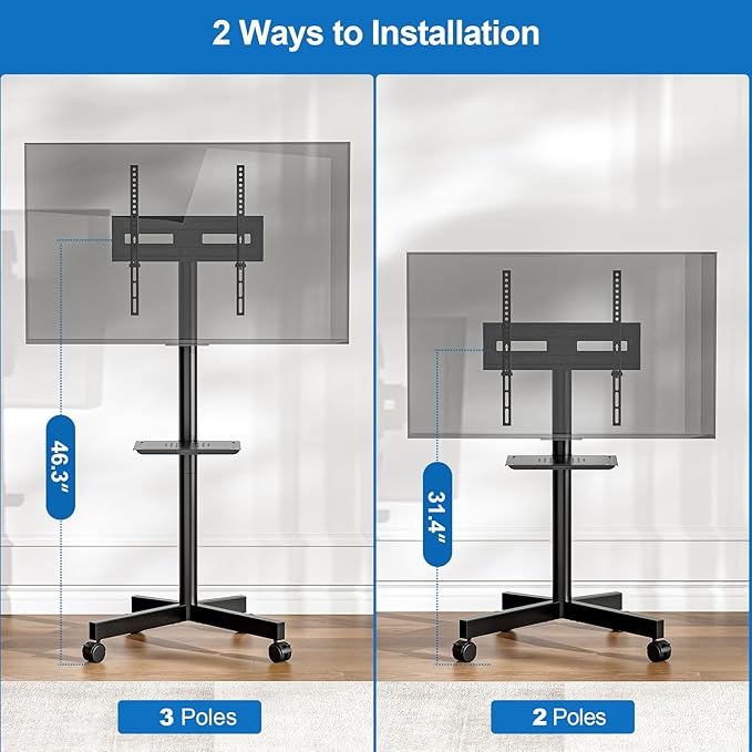 Mobile TV Stand for 23-65 Inch LCD LED Flat/Curved Panel Screen TVs, Height