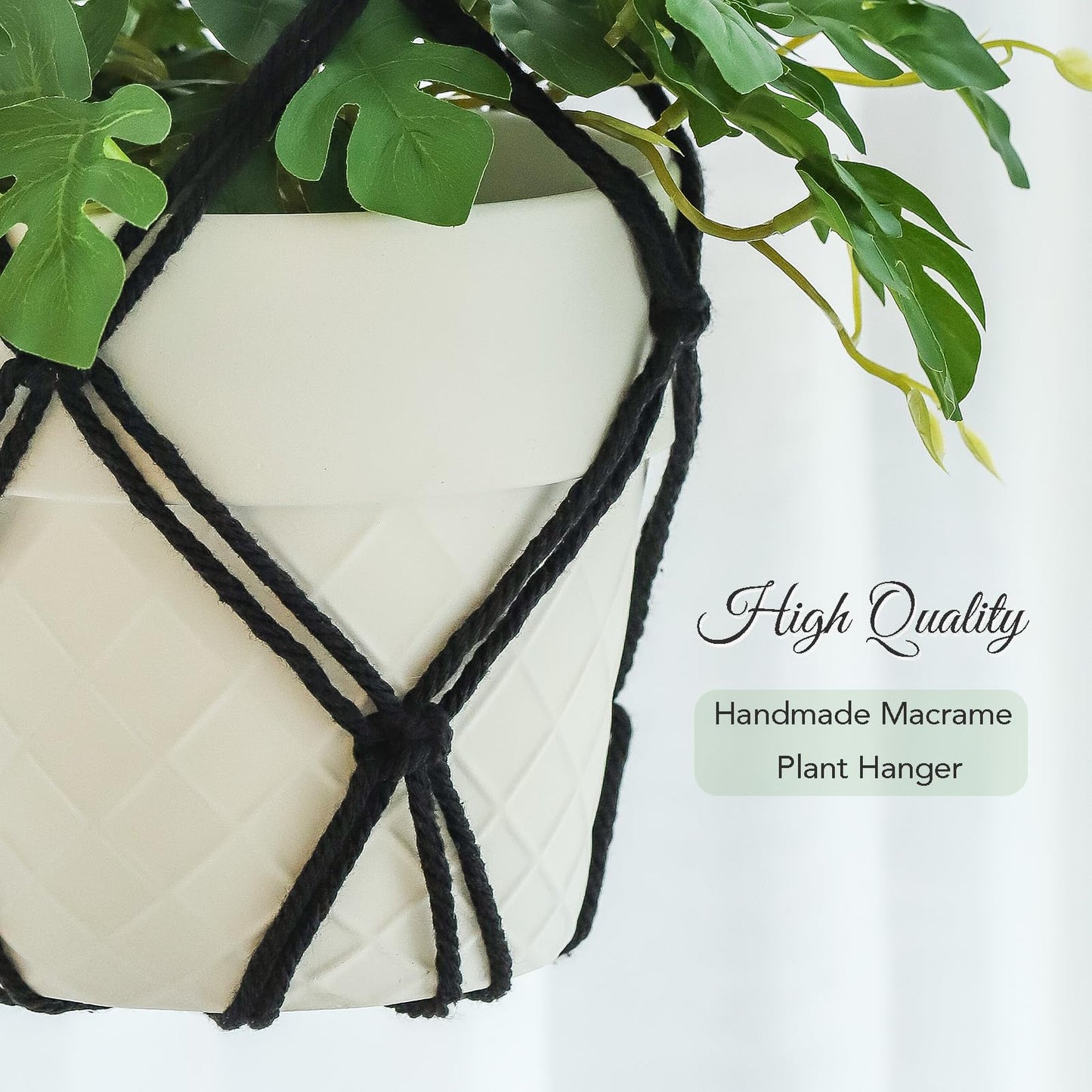 XINBOR 4 Pack Macrame Plant Hangers Indoor Up to 10 inch Pot, Boho Hanging Planters, Plant Holder with 8Pcs Stainless Steel Hooks(4Pcs Black Hanger)