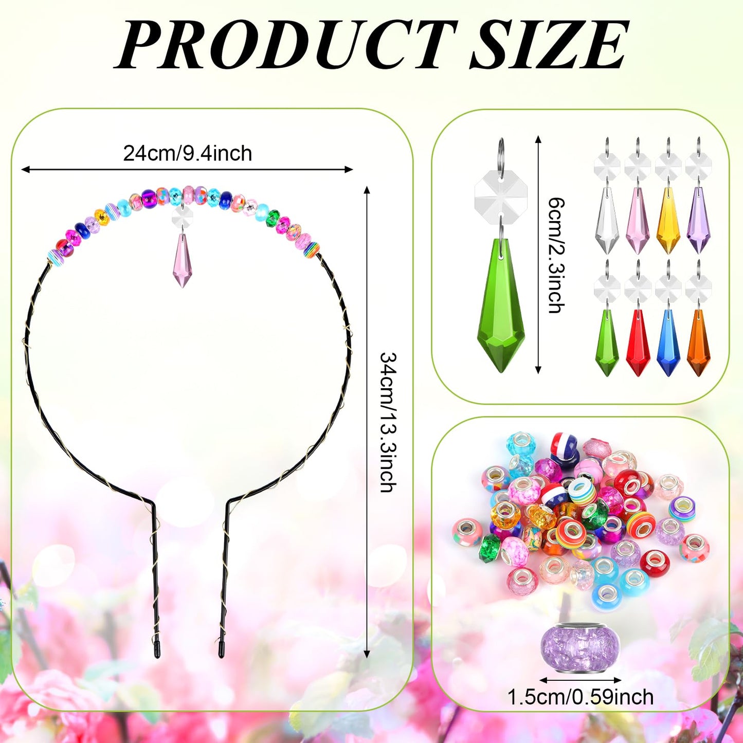PartyYeah 218PCS Beaded Garden Stakes Kit Fairy Garden Stakes DIY Fairy Wand Garden Stake Beads Kits with 8 Colorful Crystal Charm 8 Round Arch Stand 200 Colorful Beads for Garden Craft Supplies