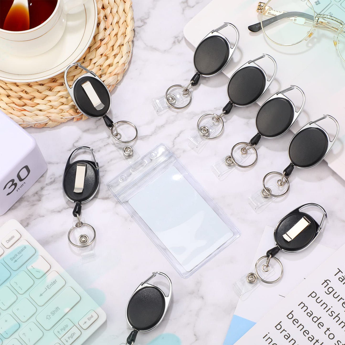 Laumoi 80 Pcs Retractable ID Badge Holder Reel with Belt Clip and Key Ring, Name ID Badge Clips Keychain for Office Worker Doctor Nurse Employee (Black)