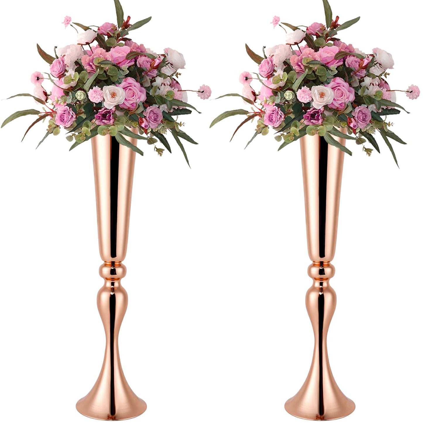 Gold Vase for Wedding Centerpiece, 2Pcs Metal Trumpet Vase 22" Tall Flower Stand for Wedding Table Centerpiece Decoration Floral Arrangement for Reception Bridal Party Decor