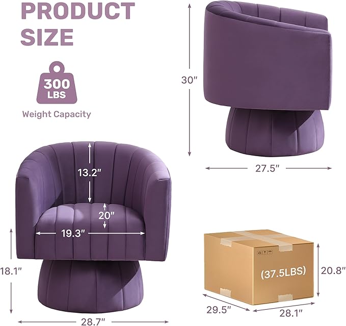 Swivel Accent Barrel Chair, Cute Comfy Small Round 360° Arm Chair. Velvet Club