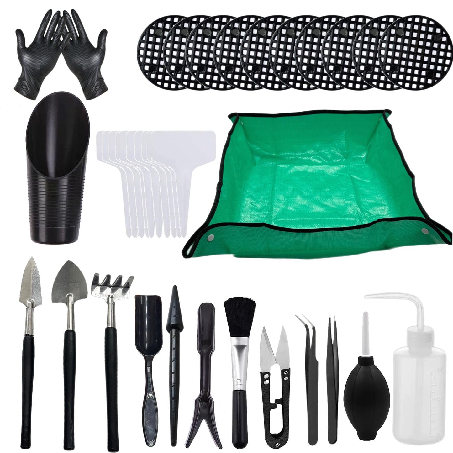 35PCS Mini Succulent Tools Set, 19.7" Thickened Repotting Mat & Plant Tag, Garden Hand Transplanting Miniature Planting Indoor Fairy Care, Potting, Cactus, Houseplant Bonsai Tool Kit