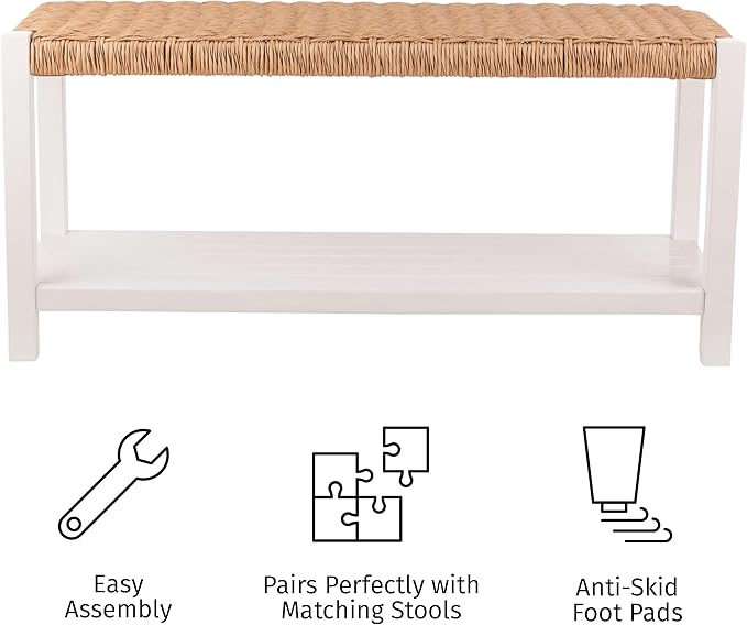 Alaterre Furniture Bench with Handcrafted Woven Rope Seat