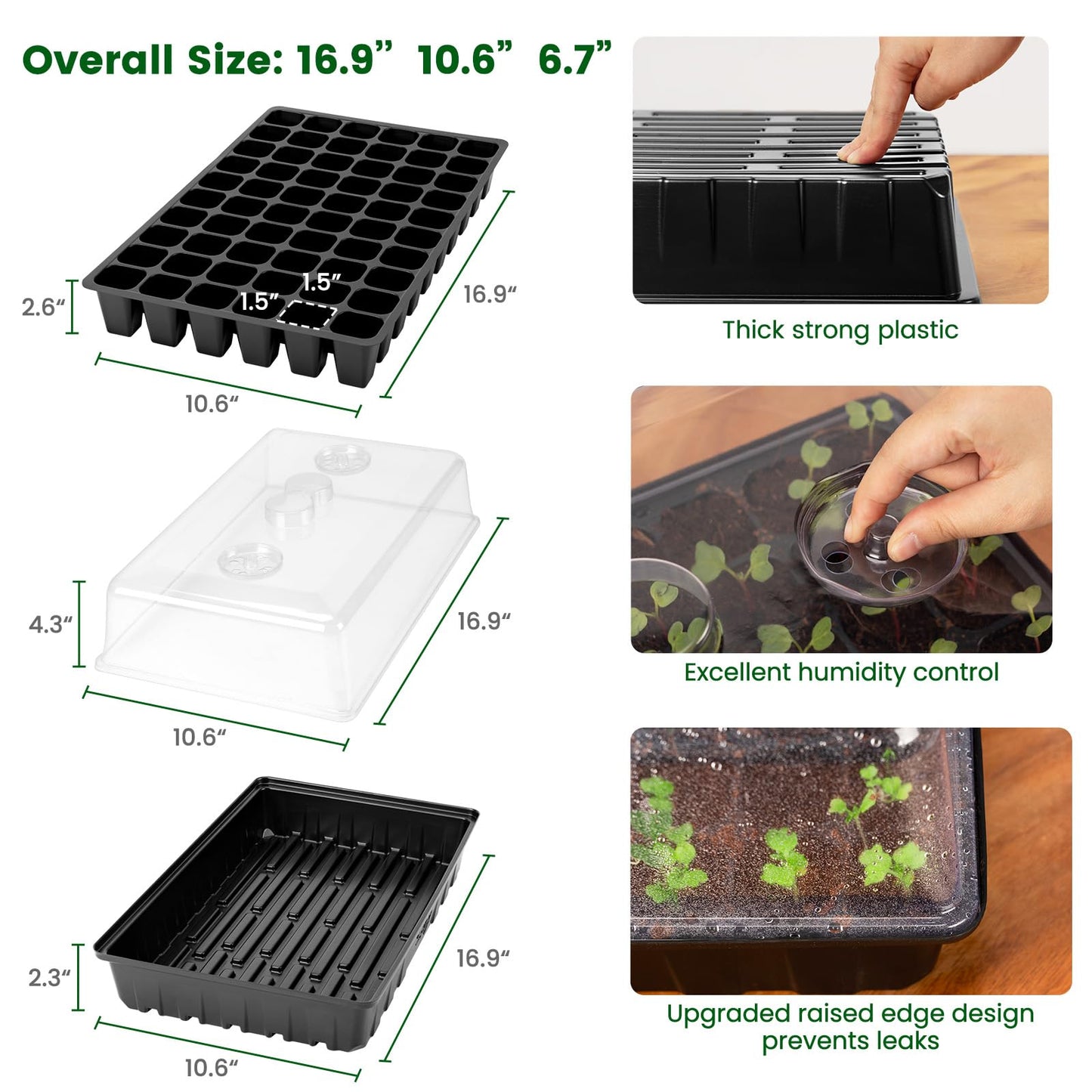 SOLIGT 60 Cell Seed Starter Kit with Grow Light and Heat Mat, Seed Starter Tray with Higher 4.3” Humidity Dome, Flexible Light Positioning for Seed Starting & Seedling Growth