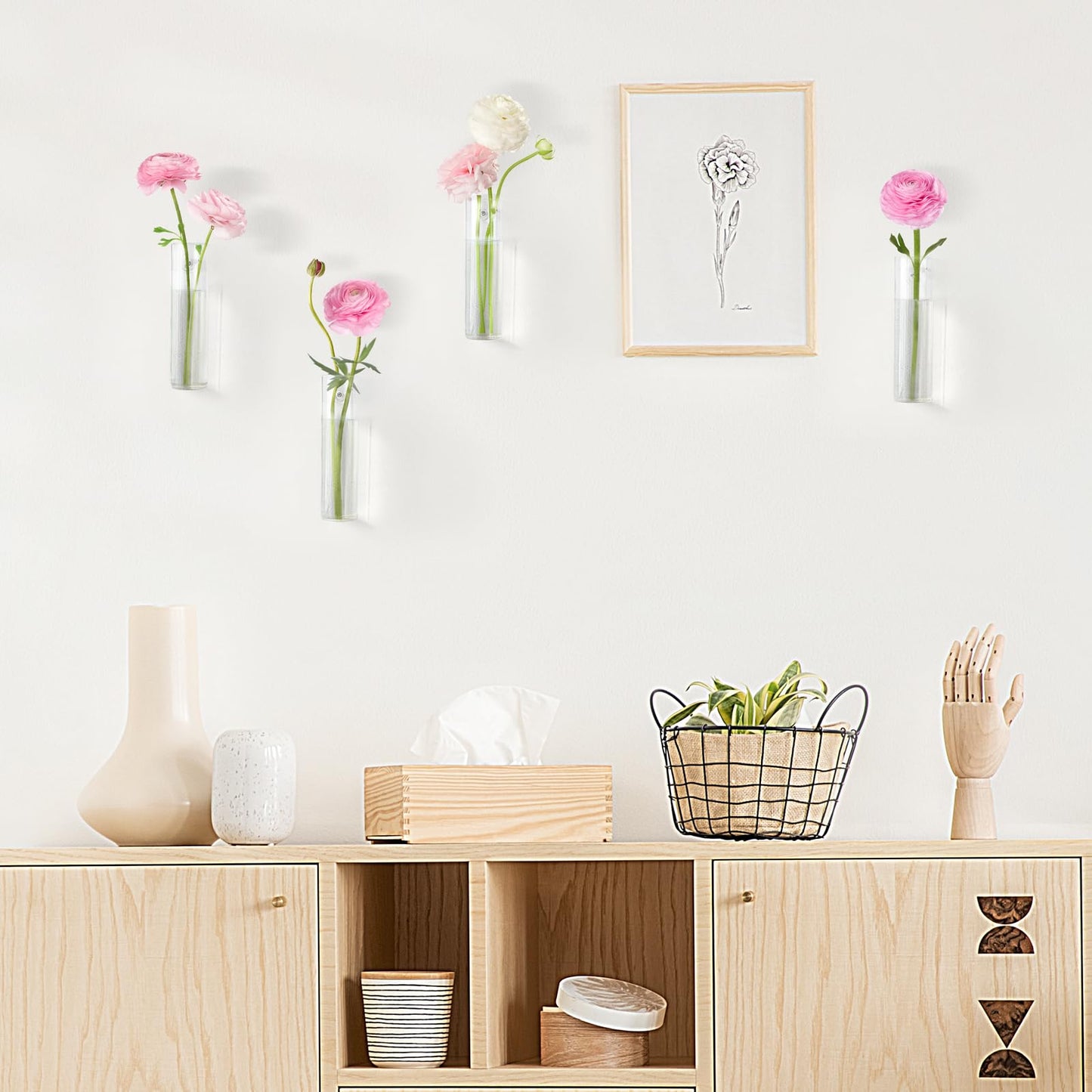 Mkono Propagation Station Wall Planter Hanging Glass Tubes Flower Vase for Hydroponics Plants, Bathroom, Home Office Living Room Decor Gift, Cylinder Set of 4(Plants not Included)