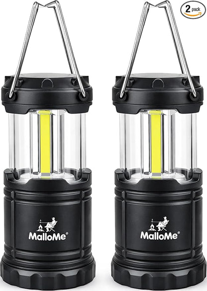 MalloMe LED Camping Lantern, Battery Powered Lanterns for Power Outages, Portable Hanging Collapsible Camping Lights for Outdoor, Home, Emergency, Hurricane Lamp Survival Outage Light 3 x AA Operated