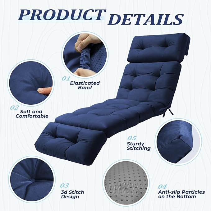 Chaise Lounge Cushion Outdoor, Waterproof Thick Patio Lounge Chair Cushion