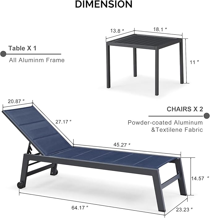PURPLE LEAF Outdoor Chaise Lounge Set of 2 Aluminum Patio Lounge Chair