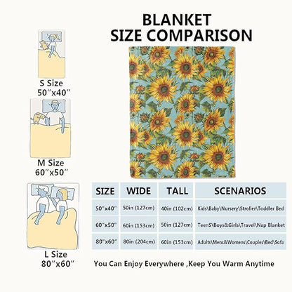 Sunflower Blanket,Vintage Yellow Floral Aesthetic Throw Blankets,Gifts for Women & Flower Lovers,Lightweight Soft Fleece,for Picnic Sofa Couch Bed Room Travel,Birthday Decor,40x50in