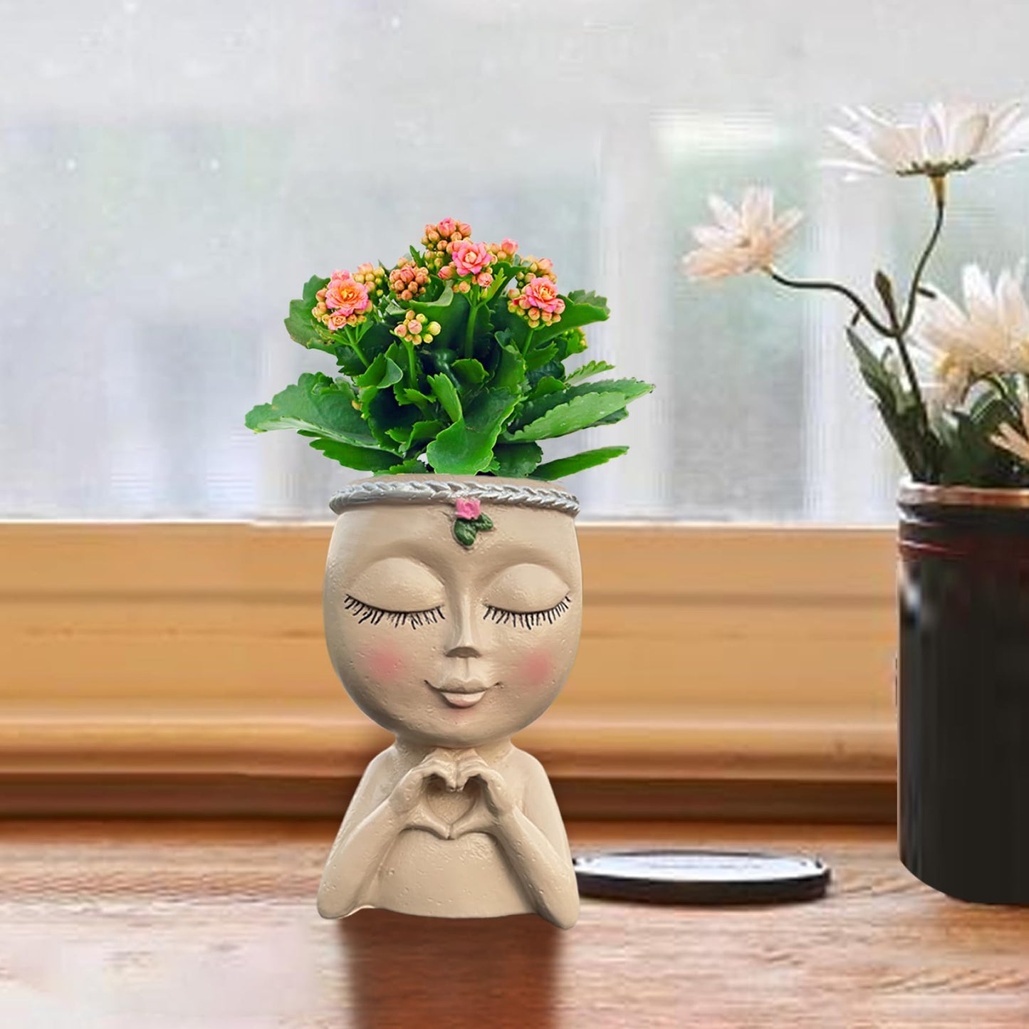 Lamppdcor Face,Face Planter Resin Cute 3.2x2.8x4.9in Head Planter Decorative Unique Plant Pots Succulent Flower Face Pots Head for Balcony Garden Yard