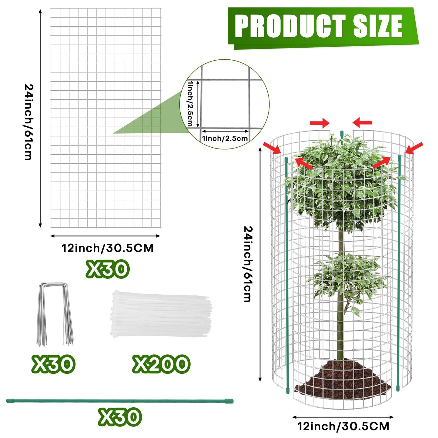 10-Set 12” x 24” Plant Protector from Animals, Hot-Dip Galvanized Metal Mesh Plant Cages, Dual-Secure with U-Stakes & Supports, Animal Barrier to Keep Rabbits & Chickens Out of the Graden