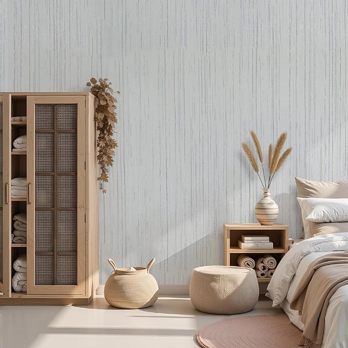 Beige Grey Grasscloth Peel and Stick Wallpaper 15.74" X 118.11" Boho Textured