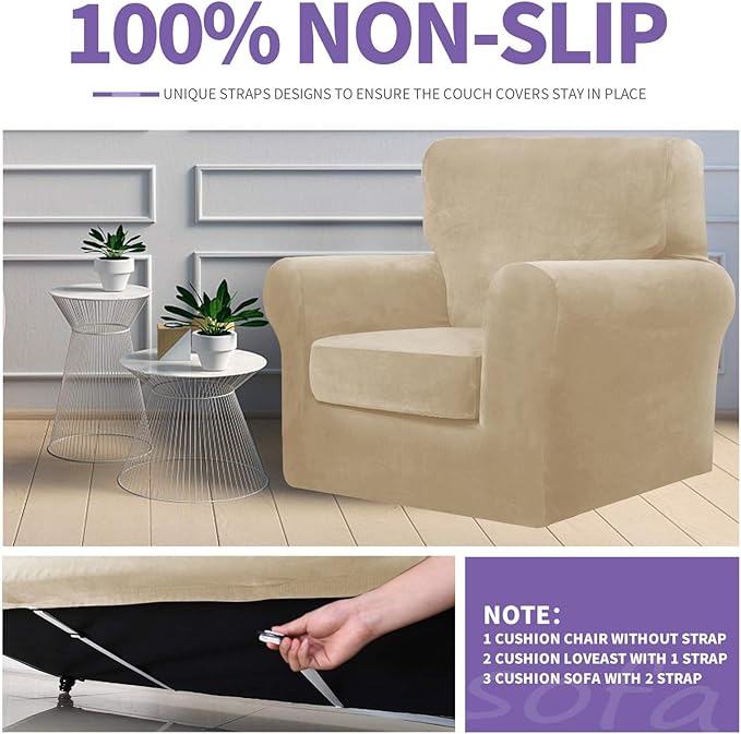 ZNSAYOTX Luxury Velvet Couch Cover 4 Piece Stretch Sofa Covers