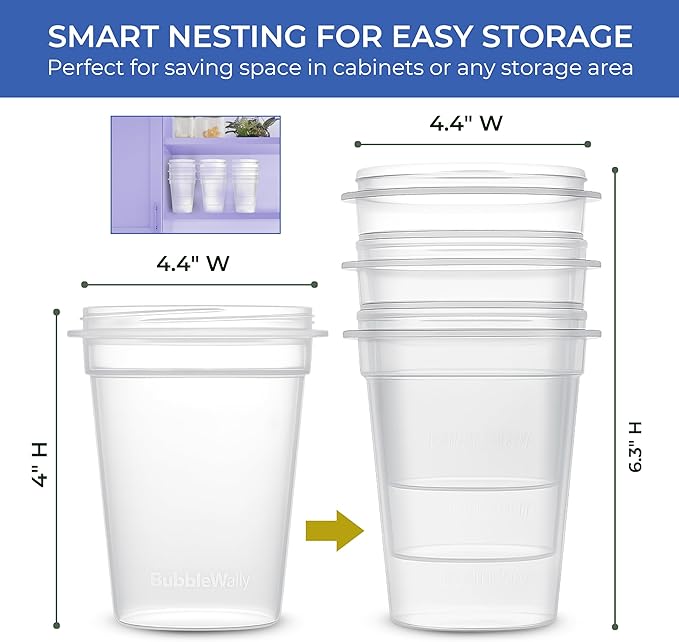 BubbleWally JoyPlus Overnight Oats Containers with Lids Plastic (Blue) - Meal Prep Containers Reusable for Food Storage – 16oz Jars for Breakfast, Snacks, and Lunch
