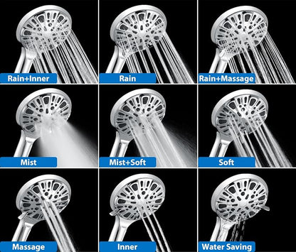 INAVAMZ Shower Head with Handheld High Pressure: Hand Held Shower Head & Rain Shower Head 2-IN-1 Shower Head with 59" Rotatable Stainless Steel Hose, Shower Trim Systems, Sliver 2.5 GPM 23233