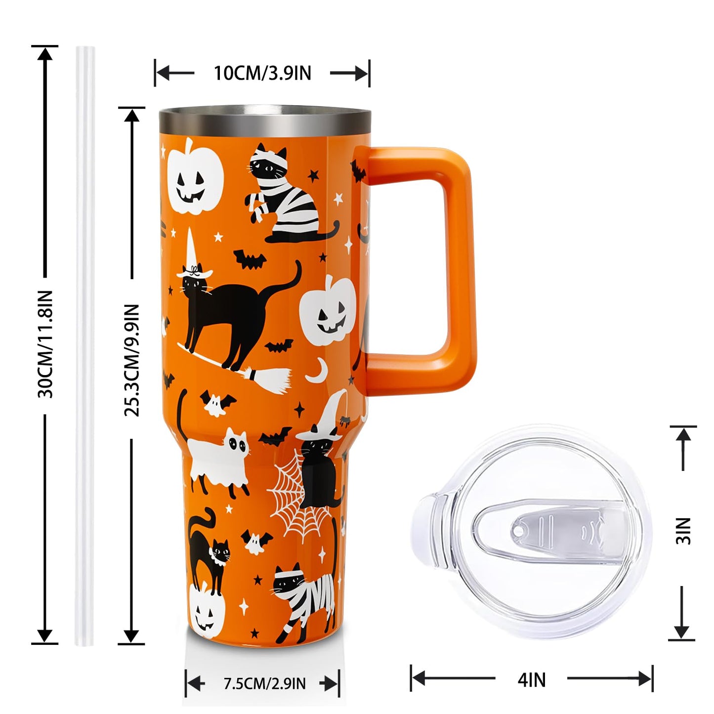 Aokoyi Halloween Cat 40 Oz Tumbler With Handle and Straw, Cute Black Cats Stainless Steel Insulated Cup Water Bottle, Spooky Holiday Gifts for Women Men (1PC)