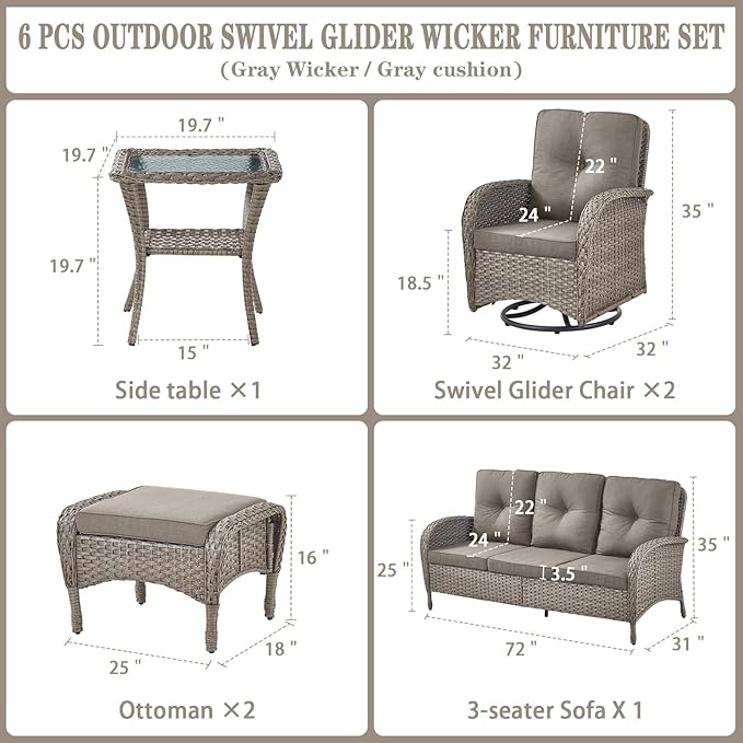 Belord 6 Pieces Wicker Patio Furniture Set