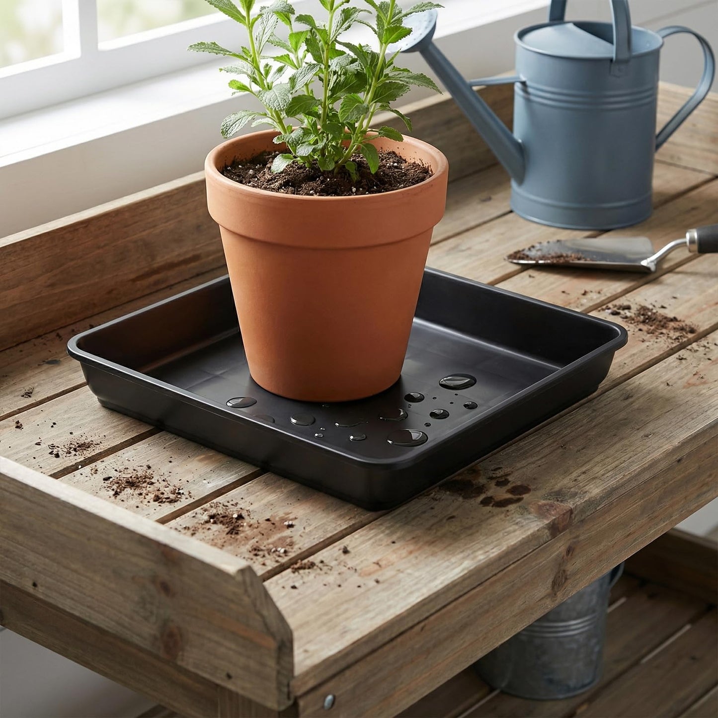 GINLANK 15 Pcs 10 Inch Square Plant Saucer, Square Pot Water Catcher Tray with no Drain Holes, Plastic Drip Trays for Indoors, Outdoors, Patio, Black