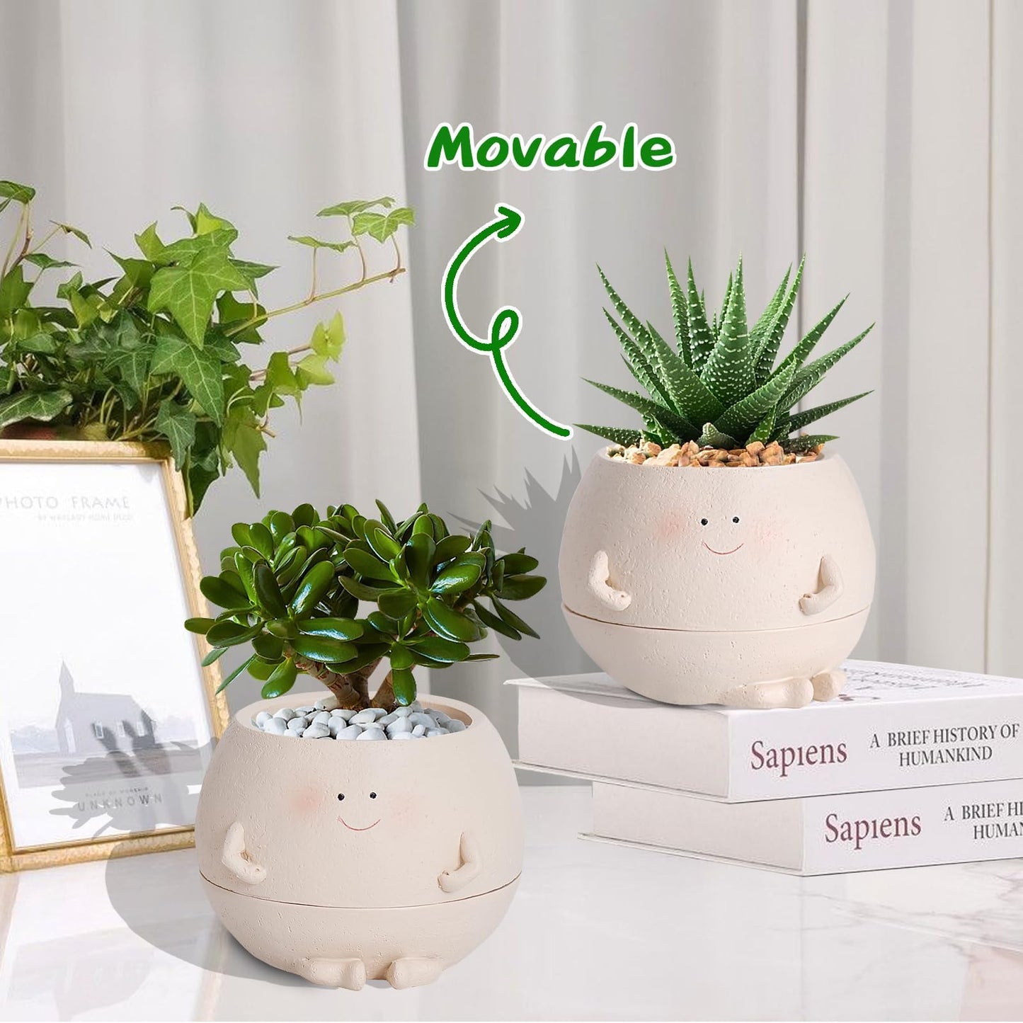 NINIPAPA Self Watering Plant Pot 4 Inch Cute Smile Face Planter Pot for Indoor Outdoor Plants with Drainage Hole Unique Flower Pots for Succulent/Herbs/Violets