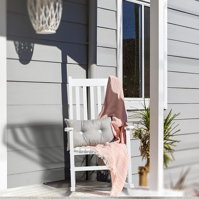 Outvita Outdoor Rocking Chair, Solid Wood High Back Rocker, All Weather Lounge