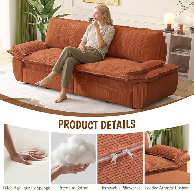 KEIKI 73.2" Pull Out Sleeper Sofa Bed Queen Size, 3-in-1 Convertible Couch