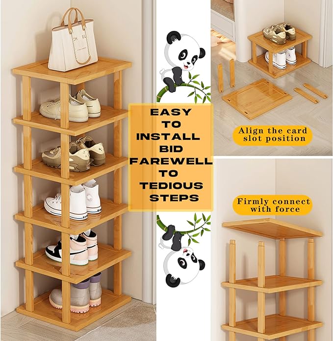 SAN HE Bamboo Shoe Rack 17 Tier- Vertical Shoe Rack