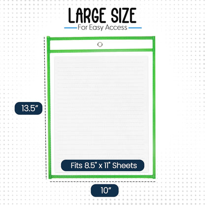Essex Wares - 5 Pack, Green, Job Ticket Holders, 10" Wide x 13.5" Tall - Clear Plastic Shop Ticket Holders - Easy to Use, Reusable & Easy Erase Plastic Invoice Holders, Water-Resistant & Durable