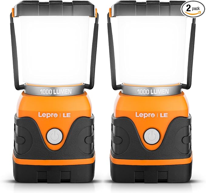 Lepro 1000LM Battery Powered LED Camping Lantern, Orange Tent Light with 4 Light Modes, Camping Essentials, Waterproof Lantern Flashlight for Camping, Emergency Light, Power Outage, Not Rechargeable