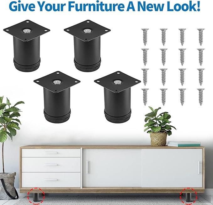 3 Inch Metal Furniture Legs Stainless Steel Adjustable Legs Black Metal Legs