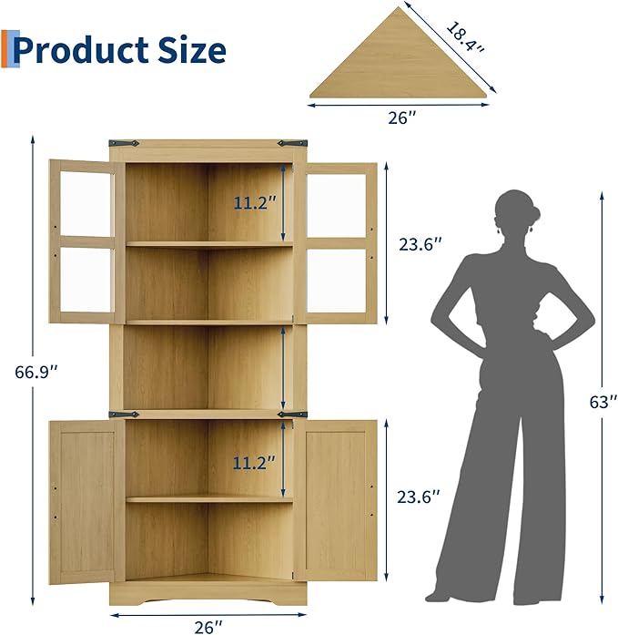 GarveeHome 67" Tall Corner Storage Cabinet, Farmhouse Corner Hutch Display