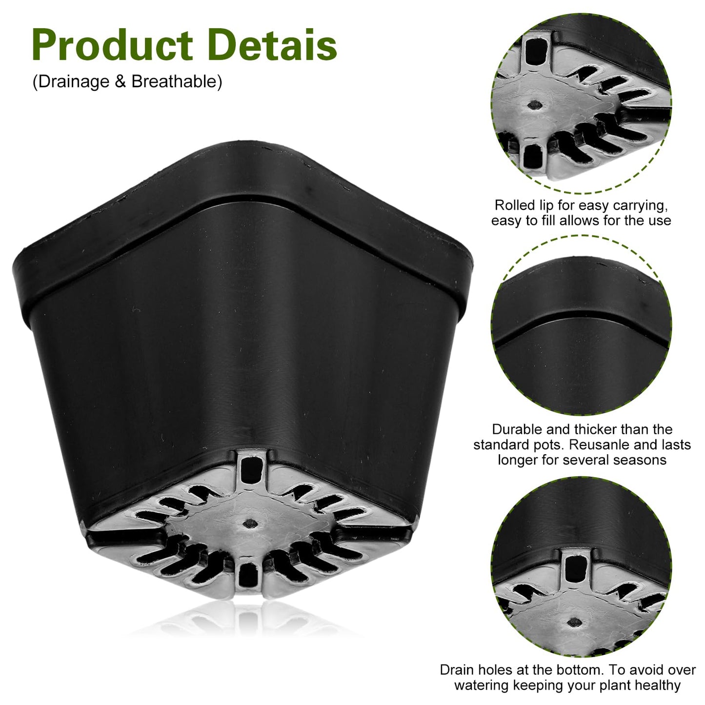 Ubamdom 36 Pcs Nursery Pots 4 Inch, Plastic Seed Starting Pot with Drainage Holes, Sturdy Seedling pots for Planting, Succulents, Transplanting, Cuttings (Black)