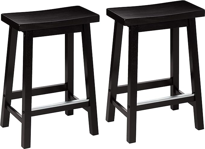 Amazon Basics Solid Wood Saddle-Seat Counter Height Bar Stools