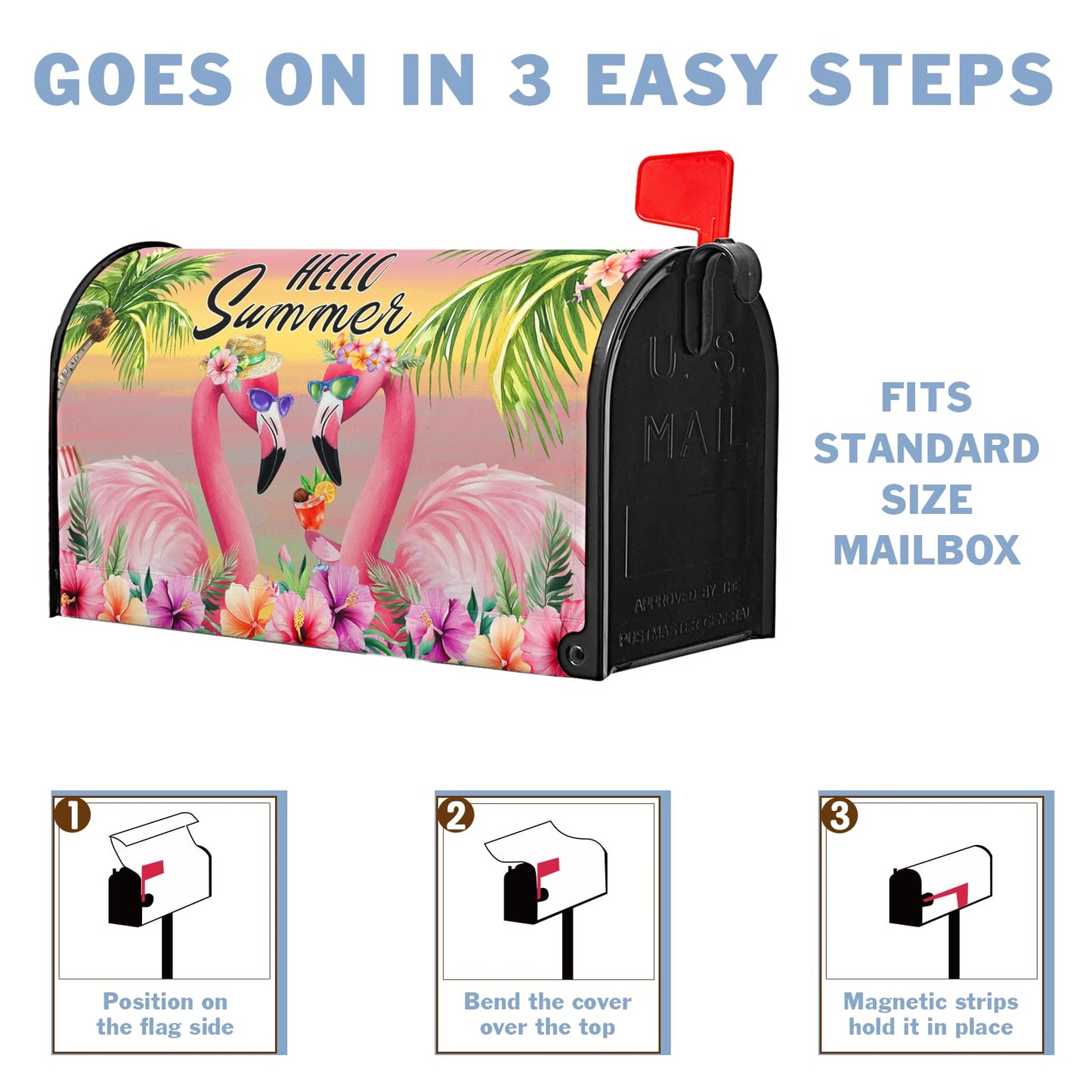 Hello Summer Mailbox Covers Flowers Floral Beach Flamingos Mailbox Cover Palm Tree Post Letter Box for Garden Standard Size 21x18 in for Yard Home Decor
