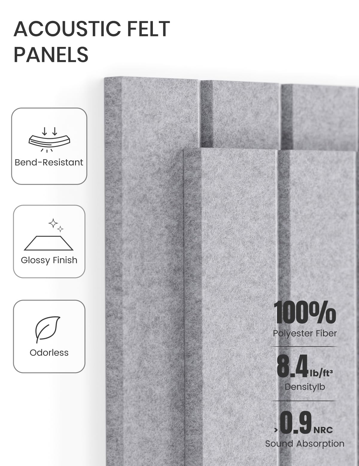 Felt Bulletin Board Tiles -28"x18" with 40 Adhesive Tabs, Cork Board Alternative for Office Decor, Push Pin Board Wall Organizer 6-Pack (Soft Gray)