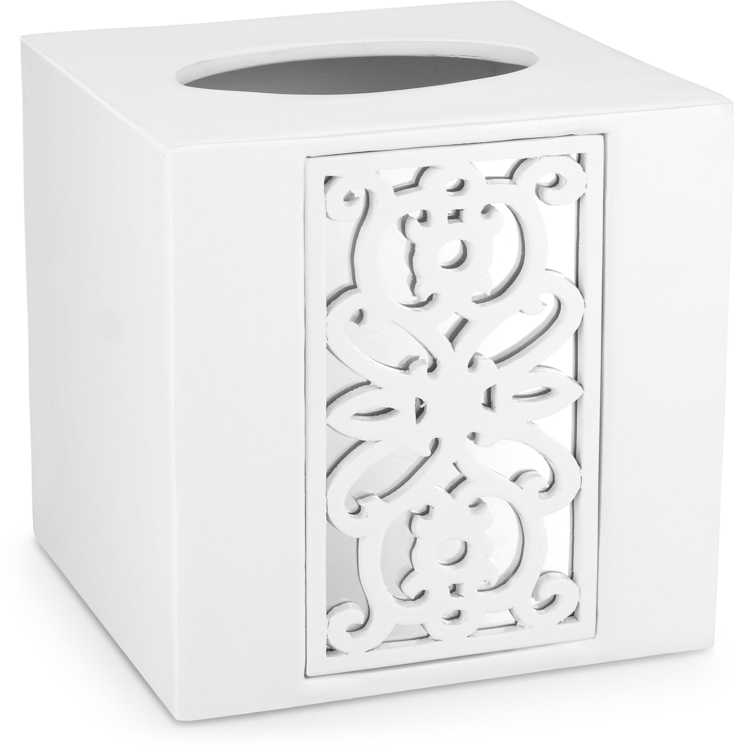 Creative Scents Mirror Janette White Tissue Box Cover Square - Decorative Square Tissue Box Holder for Bathroom with Durable Bottom Slider - Beautiful Mirrored Tissue Holder for Bathroom