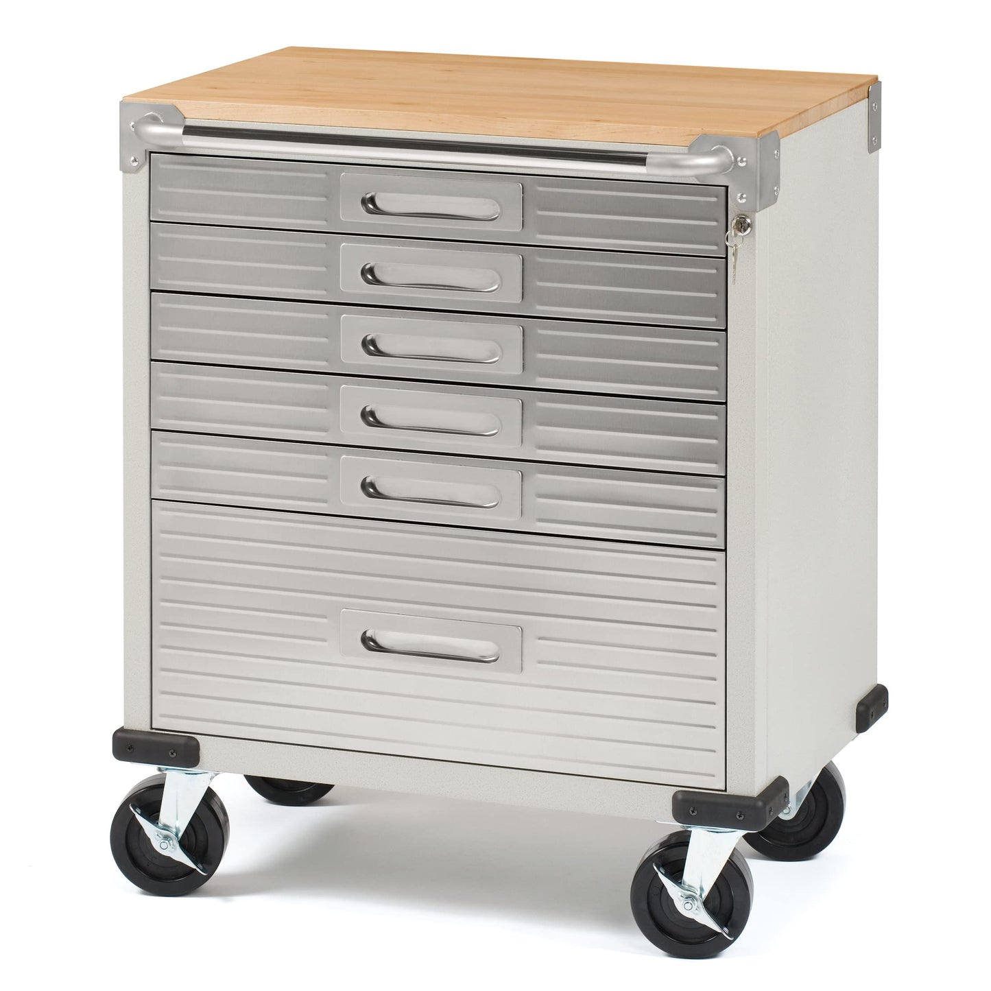 Seville Classics UltraHD Heavy Duty Rolling Cabinet Workbench Table w/Solid Wood Top, Workstation for Garage, Office, Workshop, Granite, 6-Drawer (28" W x 18" D