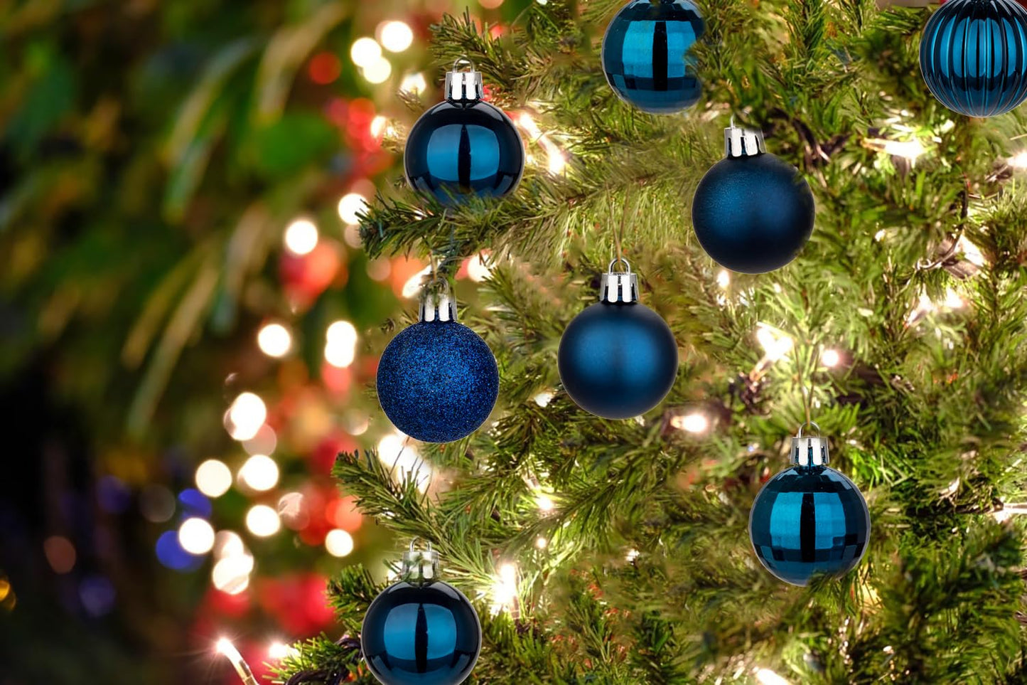 Hollyone 1.57" Navy Blue Christmas Ornaments for Christmas Tree 36 Pcs Mini Shatterproof Balls Xmas Tree Decorations Small Xmas Ornaments Ball with Hanging Loop Wedding Holiday Party Wreath Home Decor