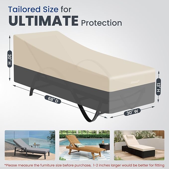 Extra Heavy Duty Patio Chaise Lounge Cover Waterproof 2 Pack