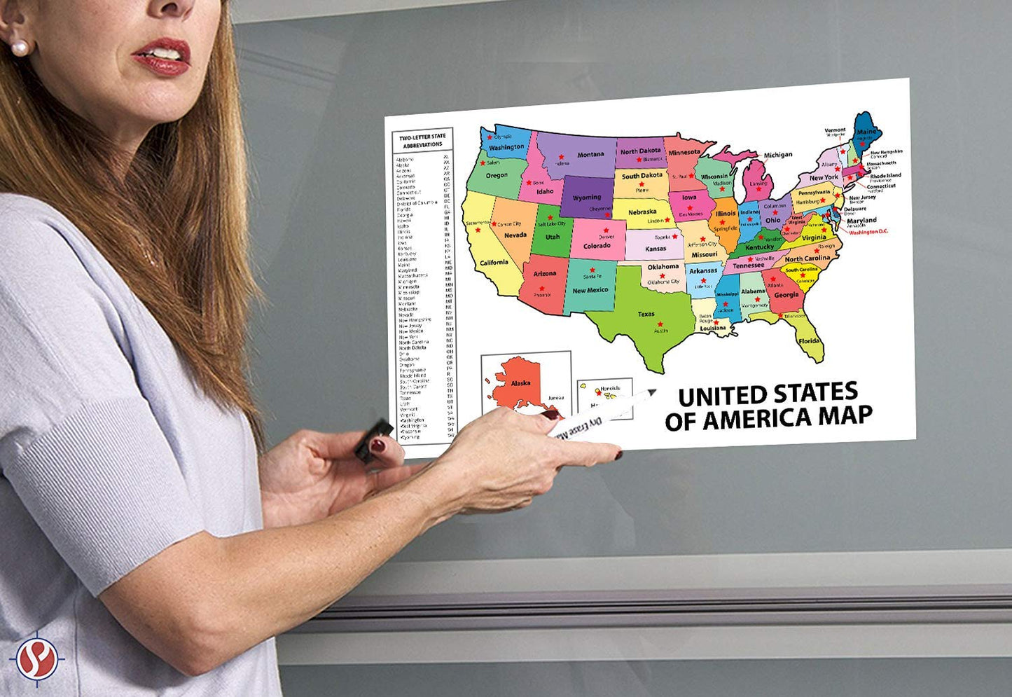 United States Map - USA Poster, US Educational Map - With State Capital - for Ages Kids to Adults- Home School Office - Printed on 12pt. Glossy Card Stock | Bulk Pack of 10 | 12 x 18 Inches