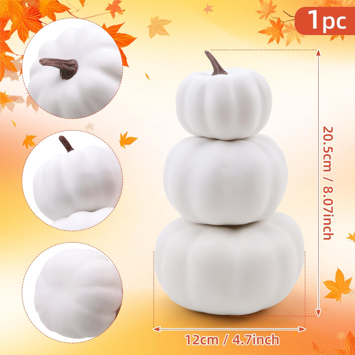 Gresorth 8 Inch Small Stacked White Pumpkins Tower Fake Artificial Halloween Decoration DIY Crafts Paintable Pumpkin for Home Party Table Kitchen Wedding Decorating - 1 Pcs
