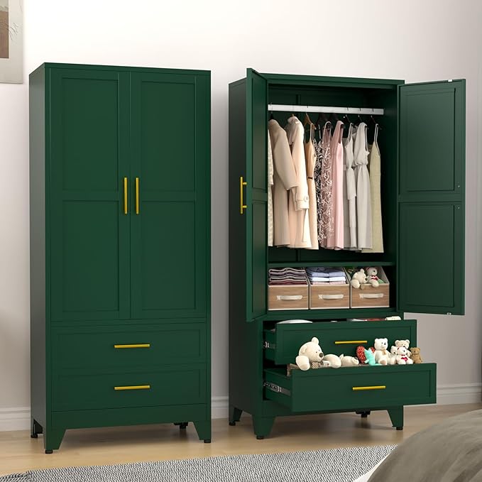 erosoei Metal Armoire Wardrobe Closet, 71 "Metal Clothing Storage Cabinet