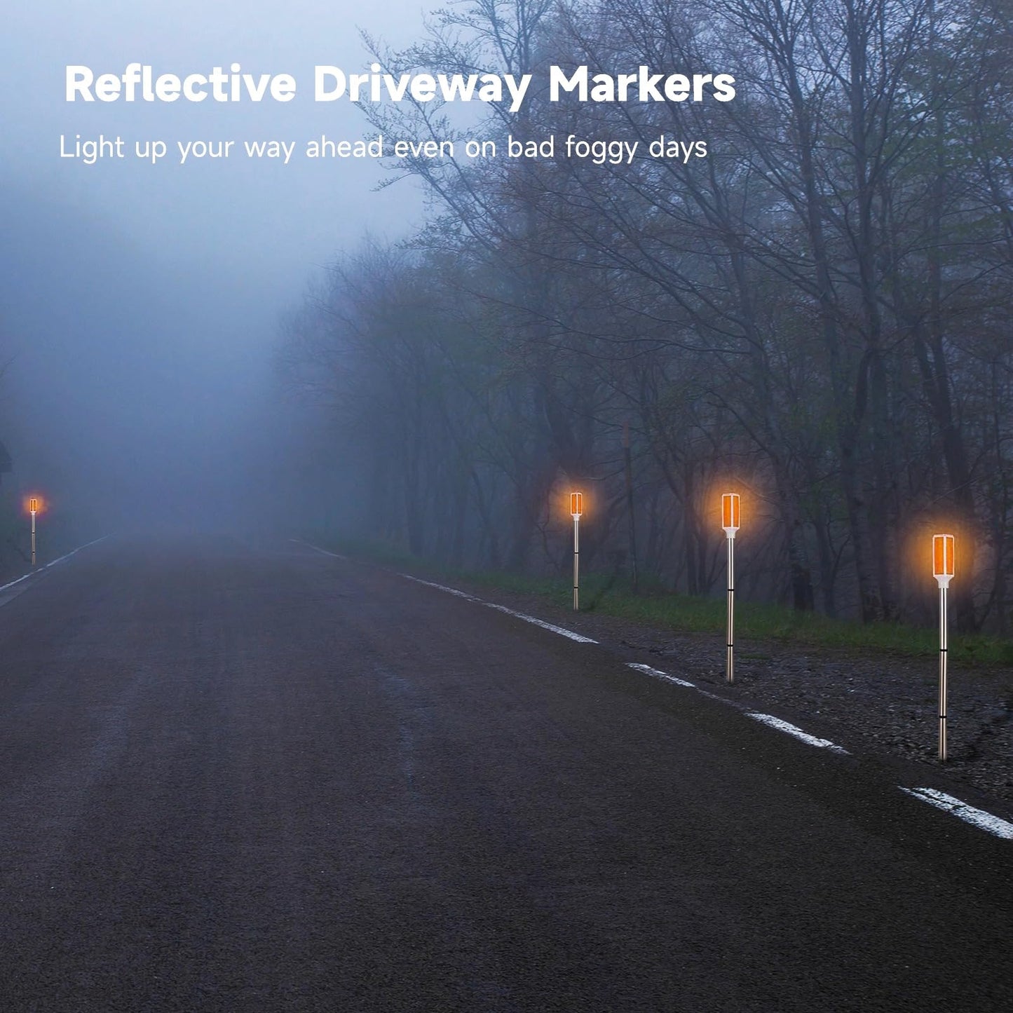 Joyibay 5 PCS Solar Powered Driveway Markers, Solar Warming Landscape Lights, Solar Outdoor Driveway Lights, Landscape Driveway Reflectors on Poles for Snow Road Yard (Orange)